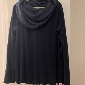 Navy fuzzy pullover with slouchy turtleneck